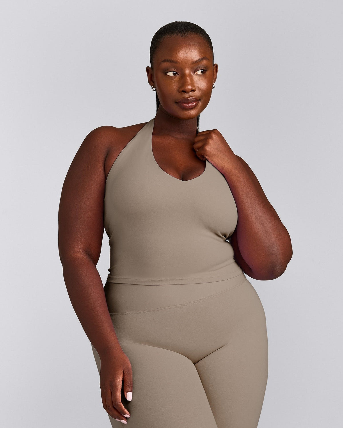 SoftMotionTM Halter Neck Mid Tank Top with Built in Bra Shelf | Minky