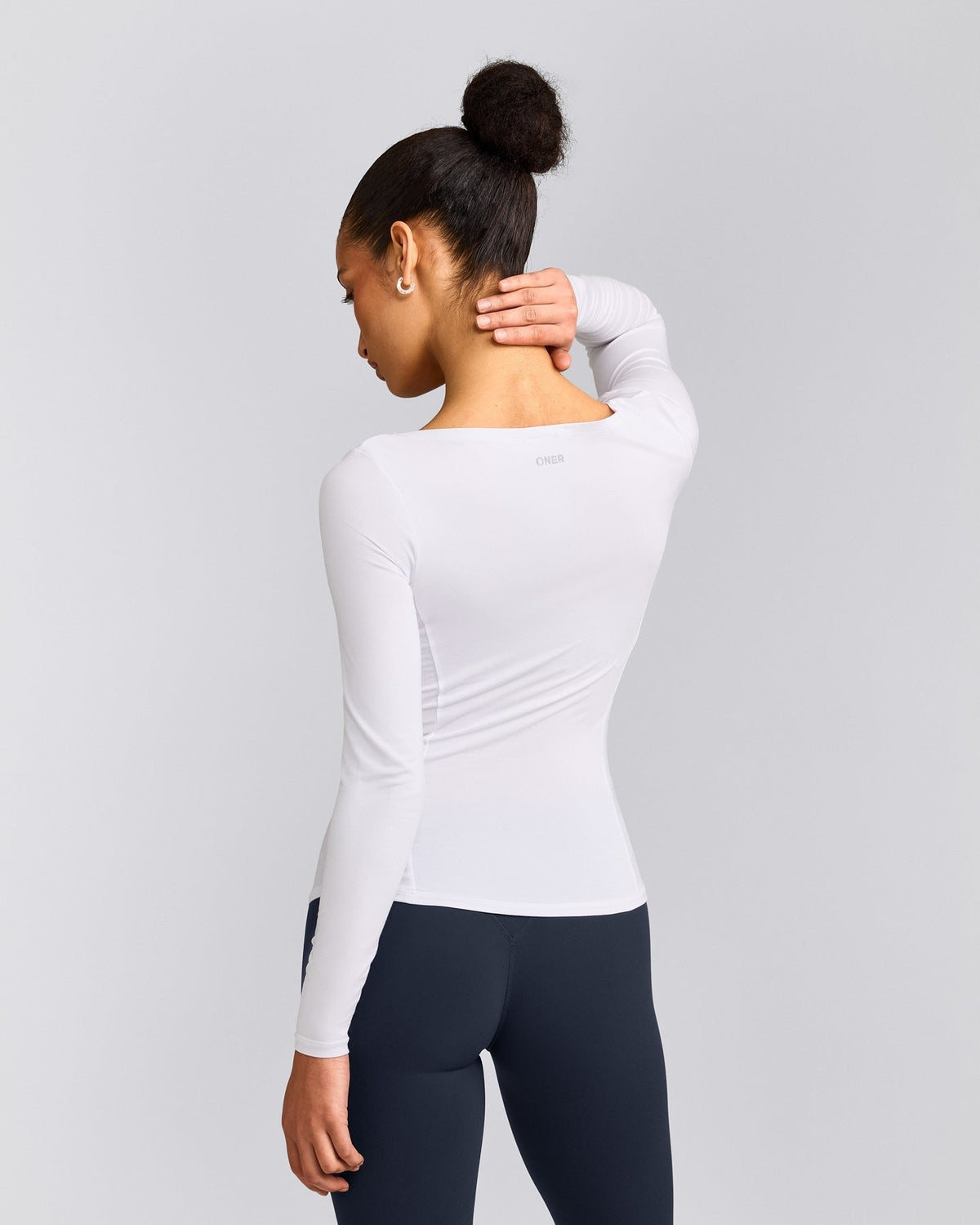 MellowTM Motion Wide V Neck Long Sleeve Top | White