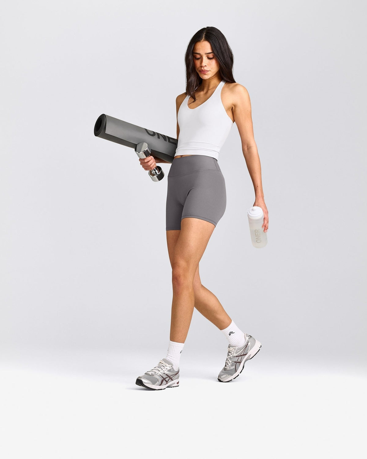 SoftMotionTM Racer Back Mid Tank Top With Built in Bra Shelf | White