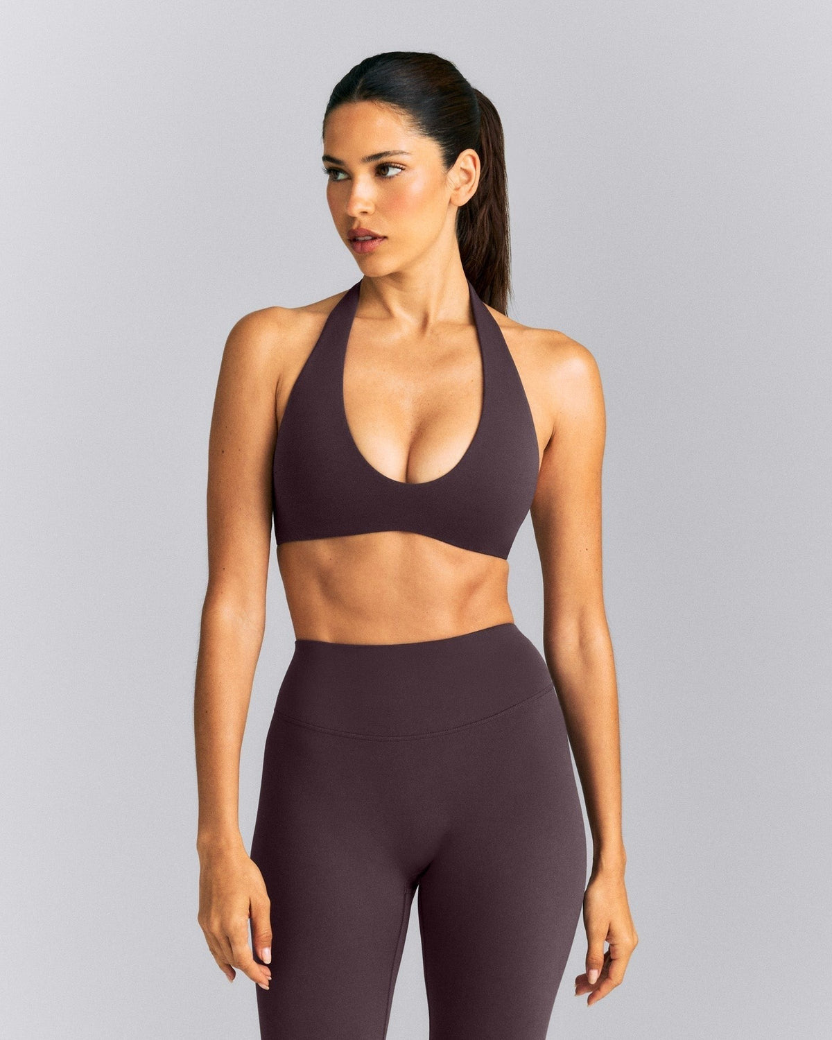 SoftMotionTM Minimal Halter Neck Bralette | Dark Umber Brown