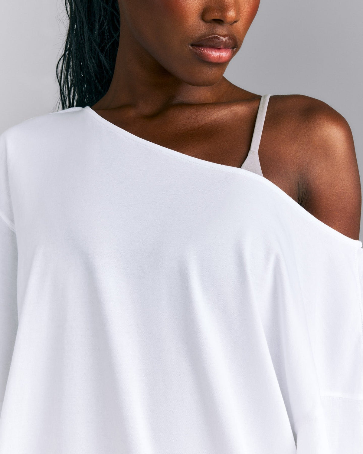 Slouchy One Shoulder Tee | White