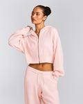 Oversized Knit Zip Up Mid Hoodie | Soft Girl Pink