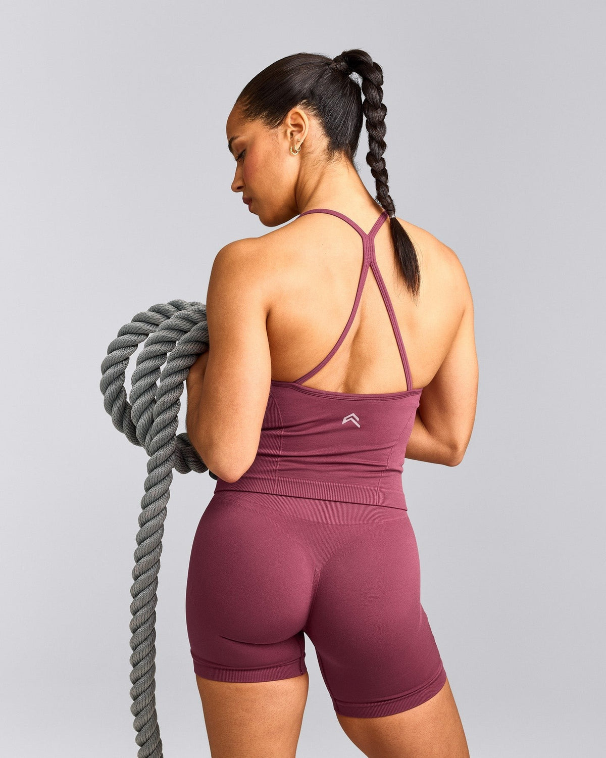 EnhanceLiftTM Seamless Strappy Racer Tank Top with Built in Bra Shelf | Burnt Maroon Red