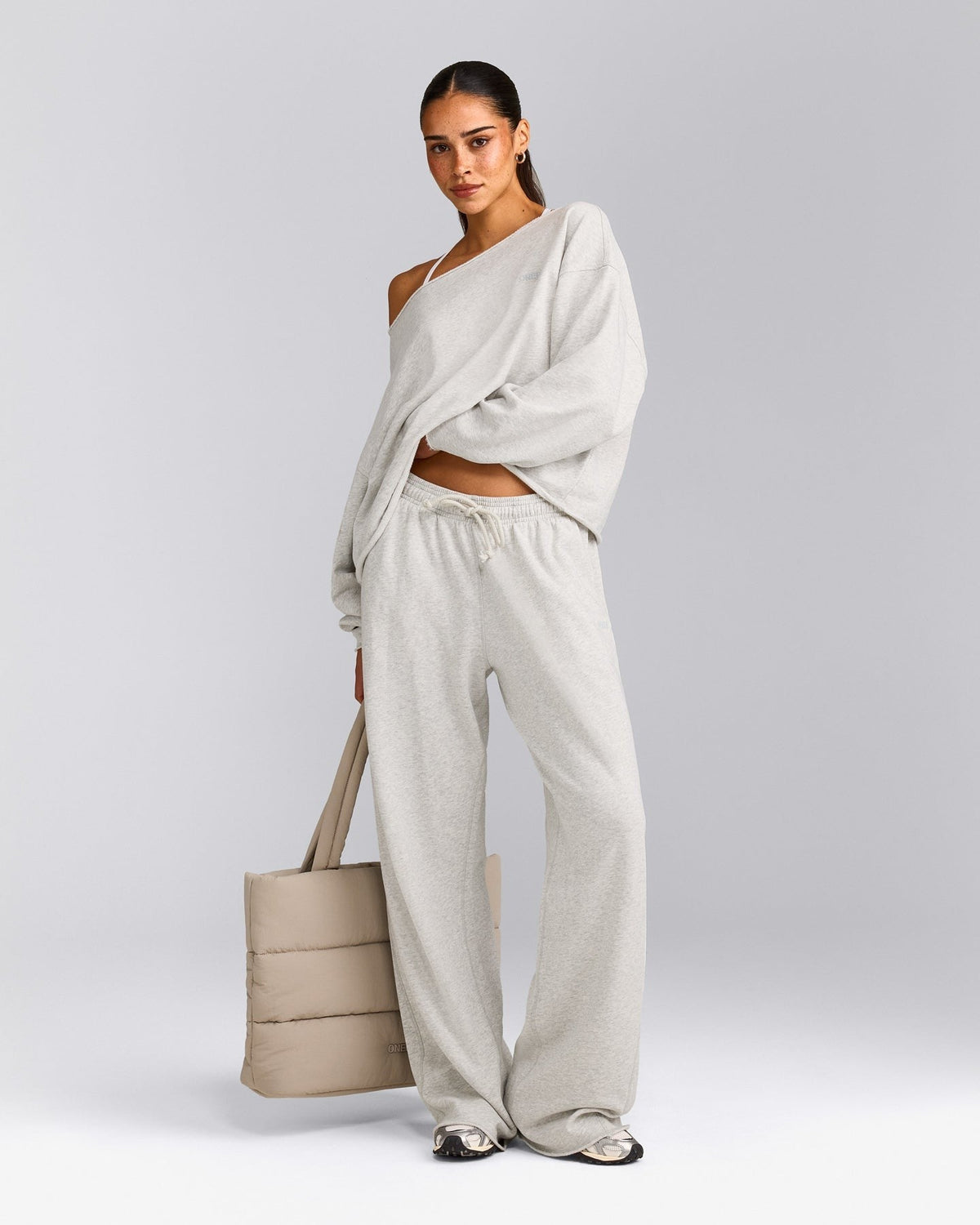 Cotton Vintage Lounge Wide Leg Sweatpants | Light Gray Marl