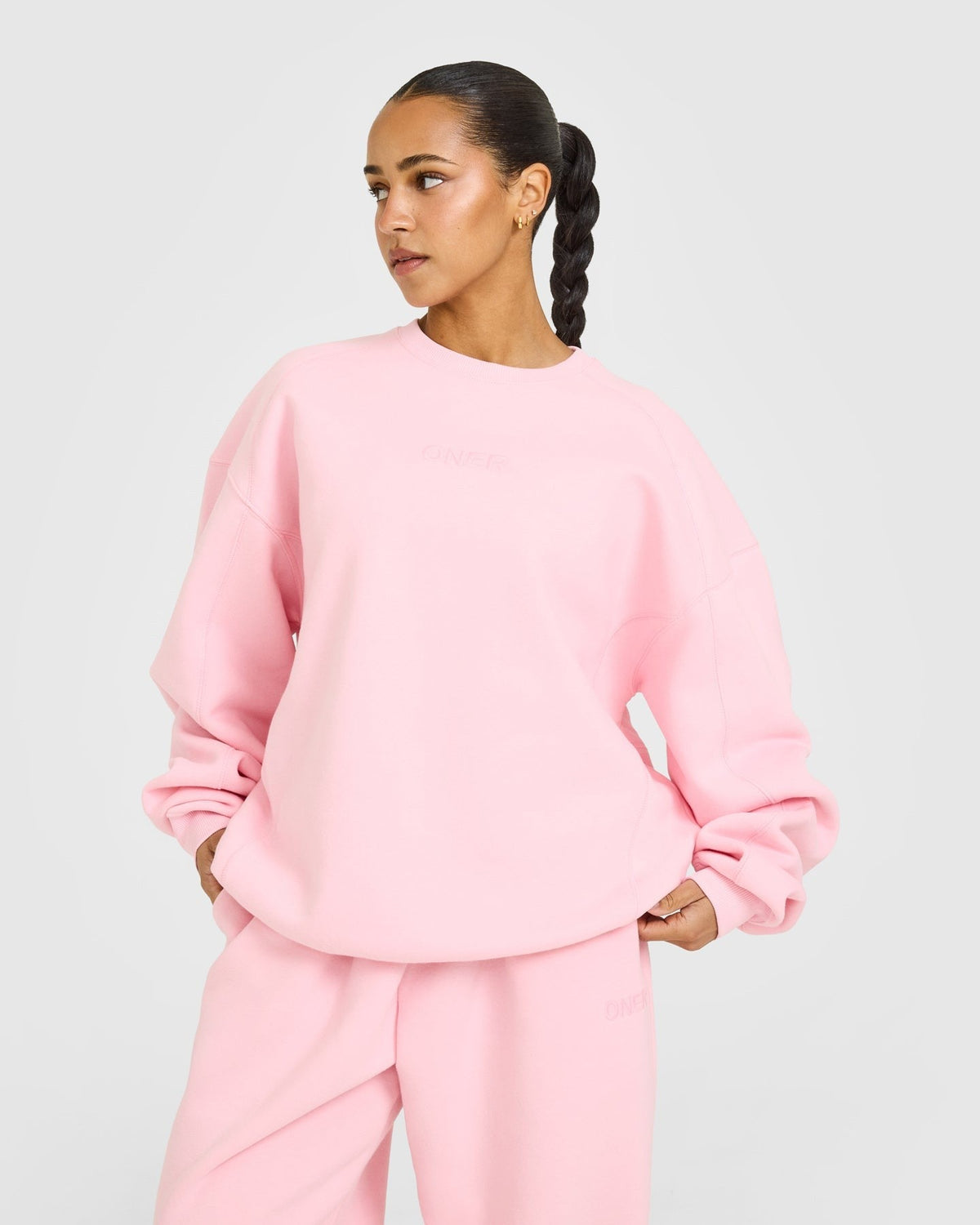 Foundations Oversized Crew Neck Sweatshirt | Petal Pink