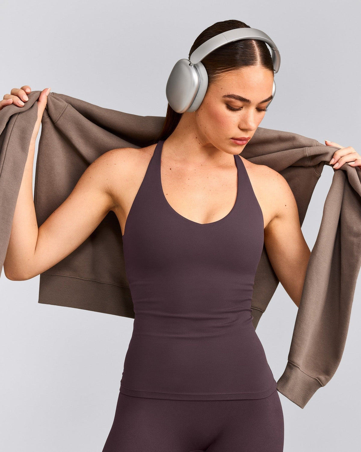 SoftMotionTM Racer Back Tank Top with Built in Bra Shelf | Dark Umber Brown