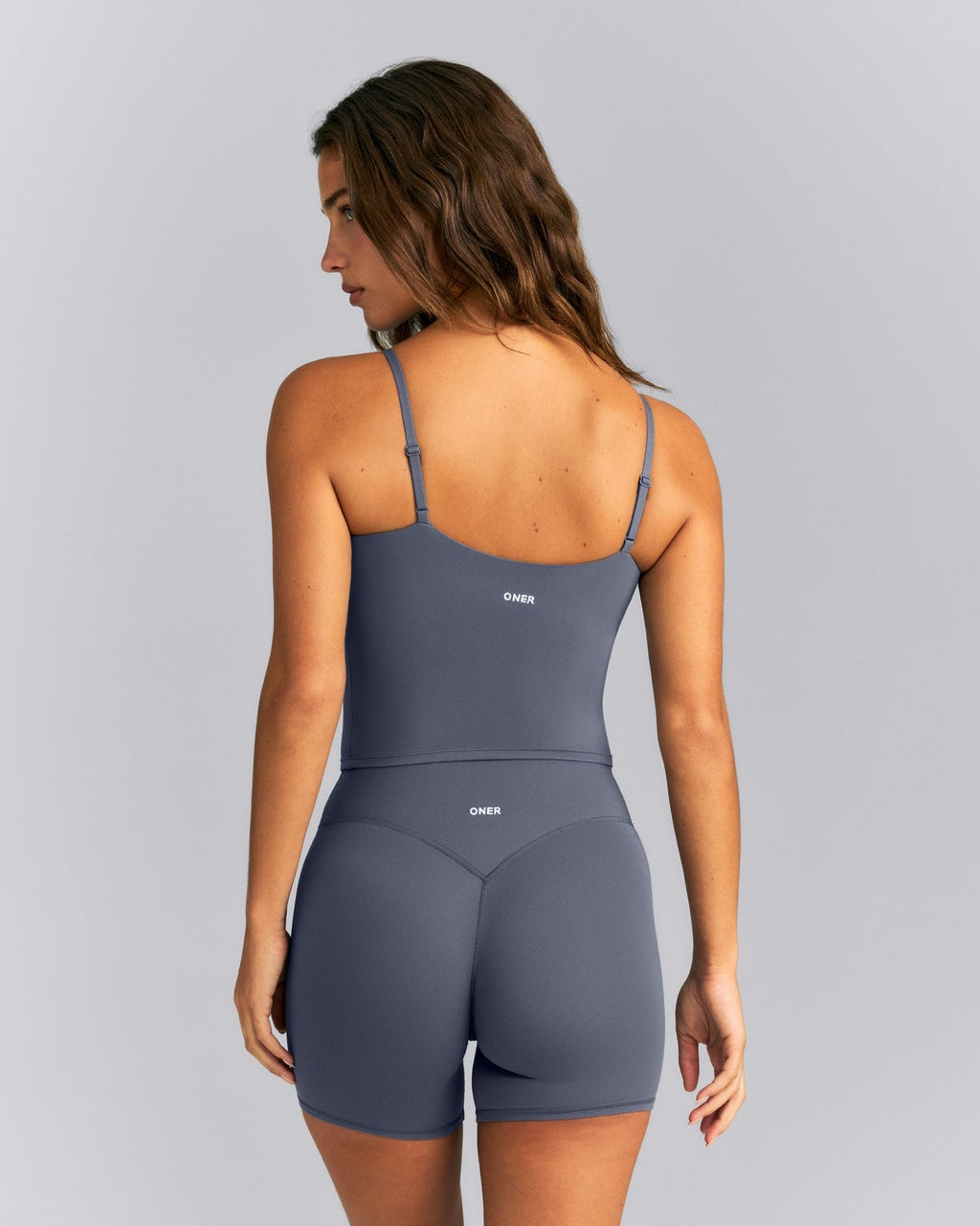 SoftMotionTM Adjustable V Neck Mid Tank Top with Built in Bra Shelf | Granite Blue