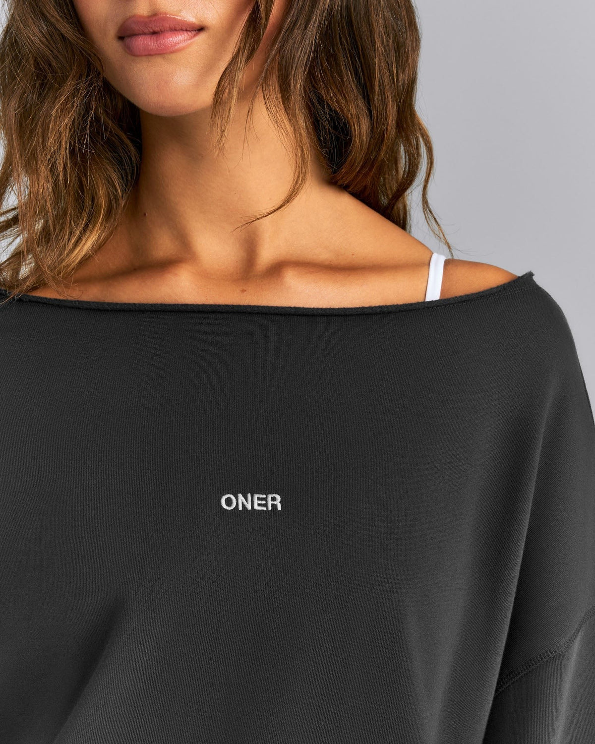 Cotton Vintage Lounge Off-The-Shoulder Sweatshirt | Washed Black