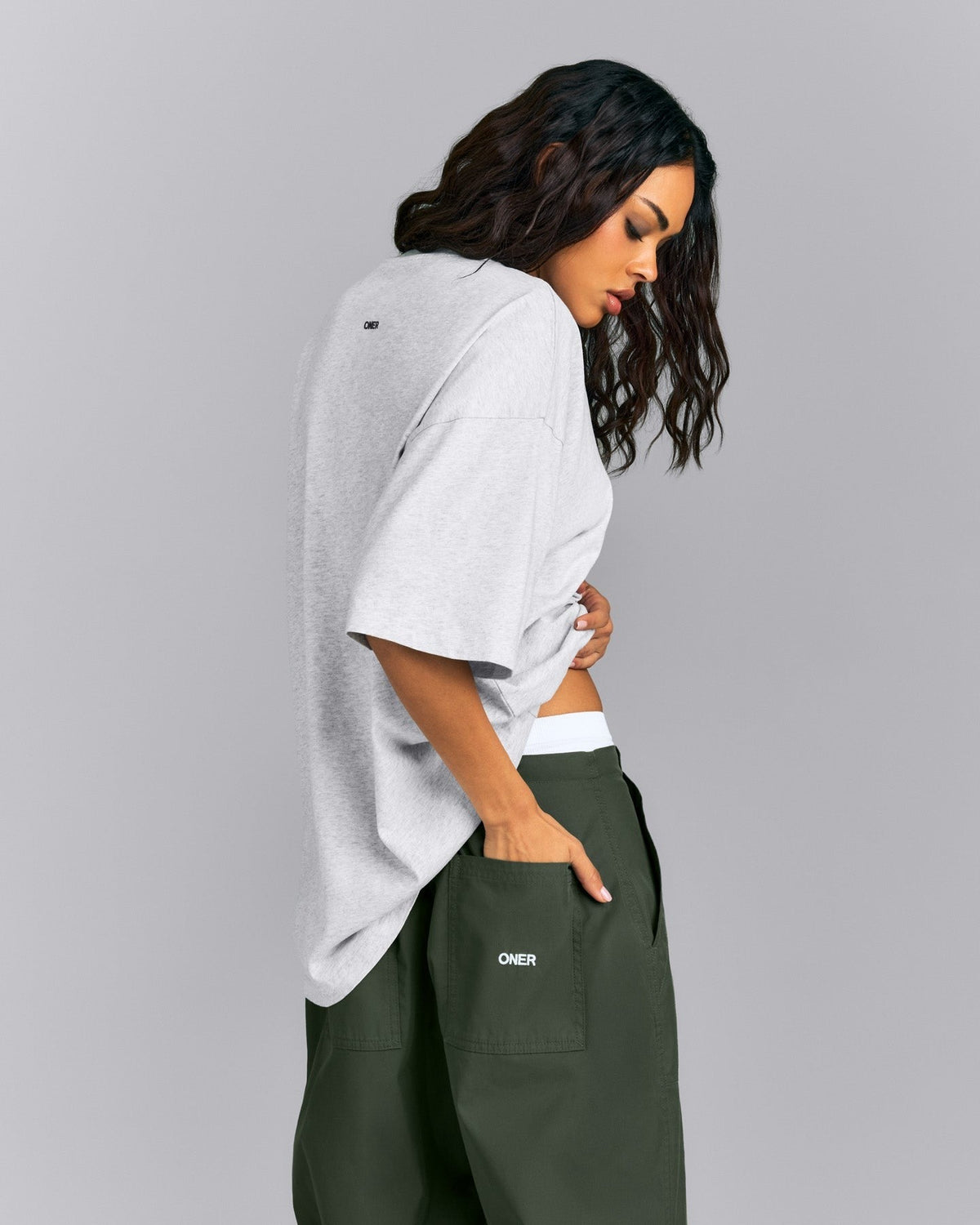 Oversized Cotton Short Sleeve Tee | Light Gray Marl