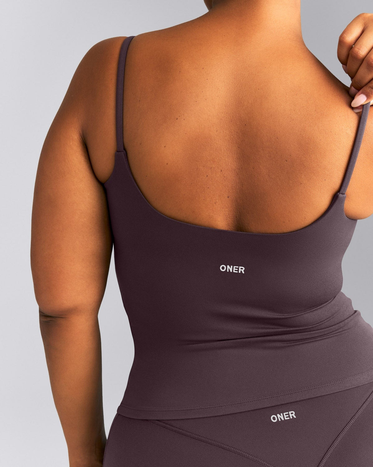 SoftMotionTM Strappy Tank Top with Built in Bra Shelf | Dark Umber Brown