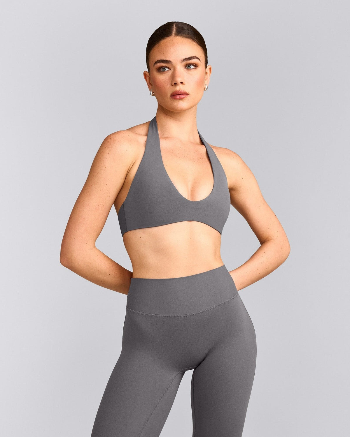 SoftMotionTM Minimal Halter Neck Bralette | Ash Gray